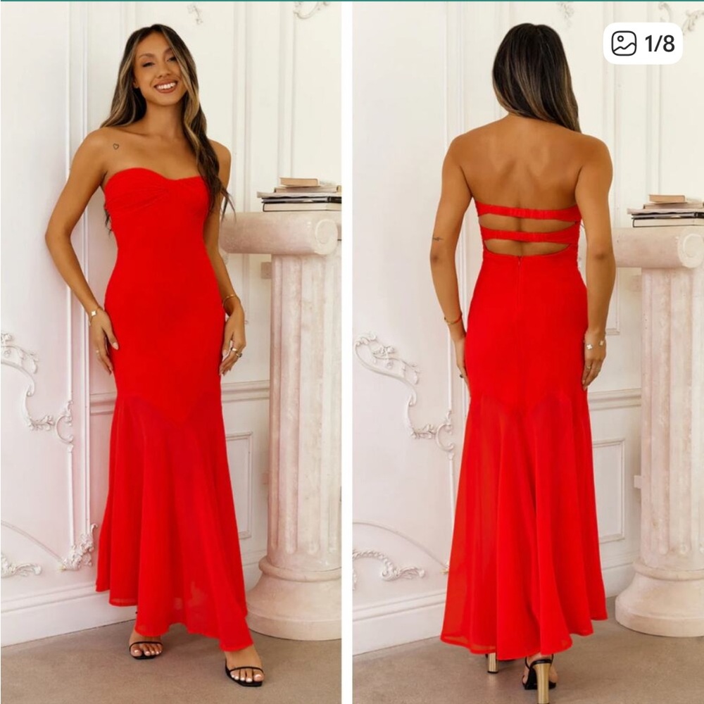 HELLO MOLLY Luxe Leisure Red Strapless Maxi Dress Size 6 NEW